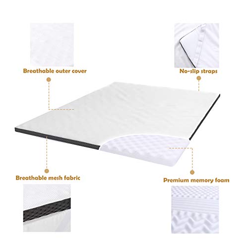 Amazon Basics - Cubrecolchón de espuma con memoria confortable con correas, 4 cm - 135 x 190 cm