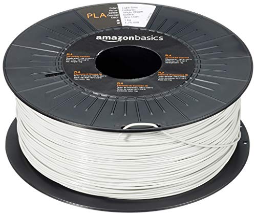 Amazon Basics - Filamento para impresora 3D, ácido poliláctico (PLA), 1.75 mm, cinta de 1 kg, gris claro