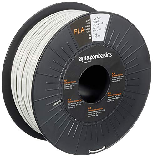 Amazon Basics - Filamento para impresora 3D, ácido poliláctico (PLA), 1.75 mm, cinta de 1 kg, gris claro