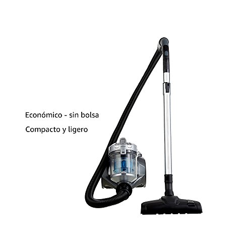 Amazon Basics – Potente aspirador de cilindro sin bolsa, para suelos duros y alfombras, filtro HEPA, compacto y ligero, 700 W, 1,5 l (UE)