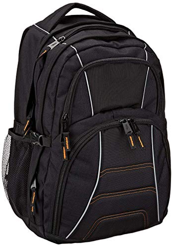 Amazon Basics Sac à dos pour ordinateur portable avec bretelles rembourrées et compartiments de rangement pour stylos, clés, téléphone portable - Convient à la plupart des ordinateurs 43 cm (noir)