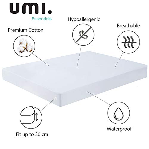 Amazon Brand - Umi - Protector de colchón Impermeable, algodón,colchón Laterales Son Impermeables -150x200cm