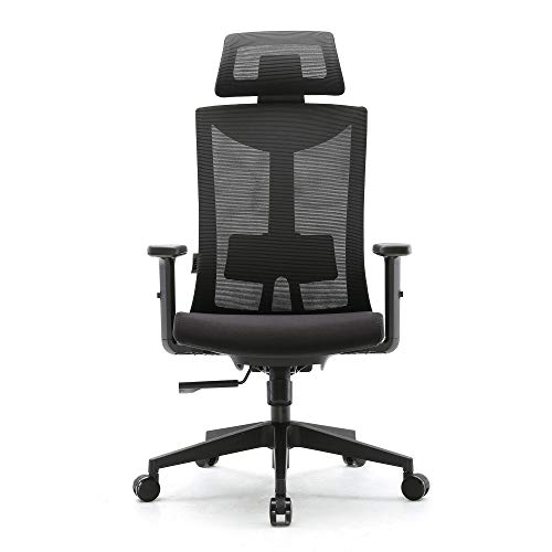 Amazon Brand – Umi Silla Oficina Silla de Escritorio ergonómica y giratoria de Malla con Soporte Lumbar Regulable y reposabrazos de Poliuretano y Asiento Acolchado-Carga máxima de 150 kg 330LB