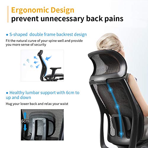 Amazon Brand – Umi.Silla ergonomica Oficina Silla de Escritorio con Respaldo Alto y reclinable de Malla Transpirable-con Soporte Lumbar Regulable-reposabrazos 3D y Ruedas giratorias 360°