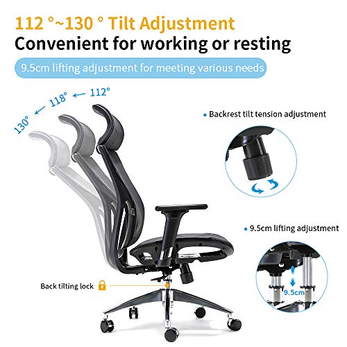 Amazon Brand – Umi.Silla ergonomica Oficina Silla de Escritorio con Respaldo Alto y reclinable de Malla Transpirable-con Soporte Lumbar Regulable-reposabrazos 3D y Ruedas giratorias 360°