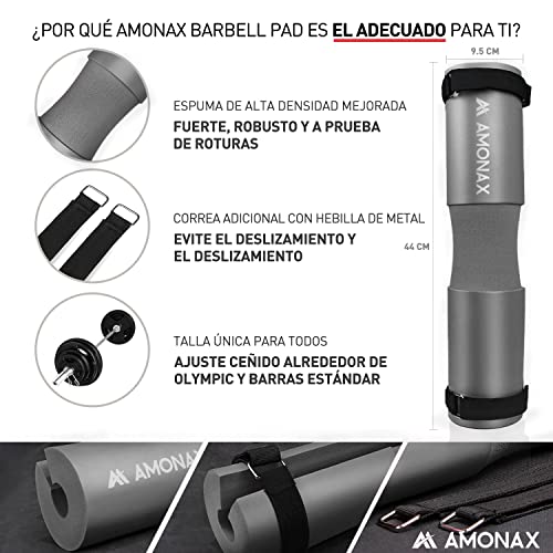 Amonax almohadilla barra gimnasio protector, Cuello y Hombros protección Almohadilla para Sentadillas y Empuje de Cadera, para ejercicios en casa y en el gimnasio, entrenamiento de fuerza y pesas