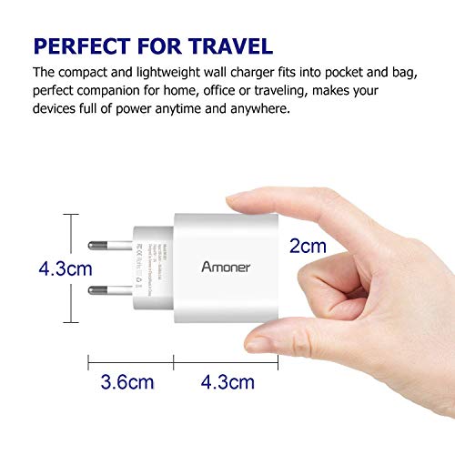 Amoner Cargador USB de Pared con 3 Puertos Cargador USB 3A Una Corriente Máxima de 2,4A Cargador Móvil para Todos Los Tipos de Celular 2 Packs (Blanco)