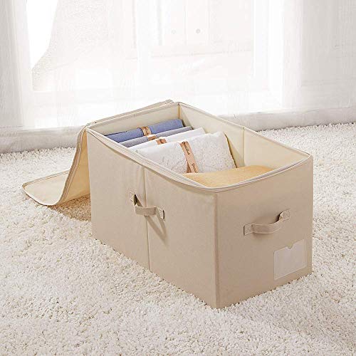 AMX 56 (L) X 33 (W) X 32 (H) cm, Caja de Almacenamiento de Armario Grande con Tapa, Cajas de Almacenamiento de Ropa de Armario Plegables, el tamaño Similar con la Serie IKEA SKUBB, Beige