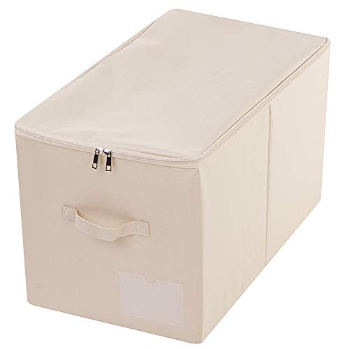 AMX 56 (L) X 33 (W) X 32 (H) cm, Caja de Almacenamiento de Armario Grande con Tapa, Cajas de Almacenamiento de Ropa de Armario Plegables, el tamaño Similar con la Serie IKEA SKUBB, Beige