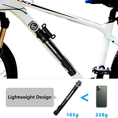 AMZOON Bomba para Bicicleta Inflador Bici Con Manómetro Tubo Extensión Mini Bomba de Aire Bicicleta Adaptador Válvulas Presta y Schrader Hinchador Bici per BMX MTB Accesorios Bicicleta