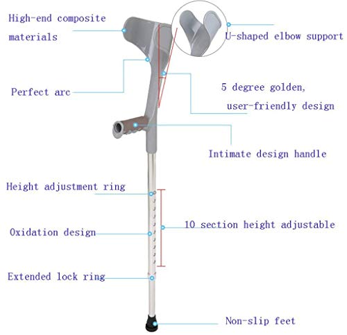 Andador con Andador, muletas de Codo para Anciano, aleación de Aluminio, Equipo de rehabilitación para Ancianos con Lesiones Ajustables, muletas de Apoyo para el antebrazo, Gris, 80 * 15