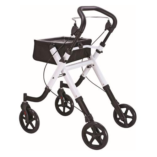 Andador Rollator para minusválidos, ancianos, ligero, plegable, frenos por presión, aluminio con bandeja transparente y bolsa extraíble, ruedas de 20 cm diámetro.