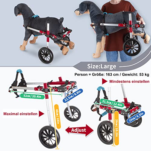 Anmas Power Silla de ruedas para perros de aluminio con 2 ruedas, ajustable, para gatos y perros (S, rojo)