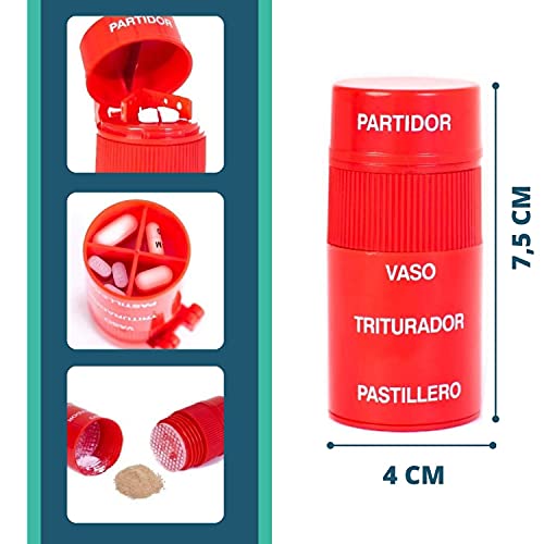 Annote Triturador de Pastillas - Pastillero diario Molinillo Manual - Cortador de Pastillas y Machacador de Pastillas - Pastillero Machacador mas Completo - Divisor de Comprimidos - Rojo