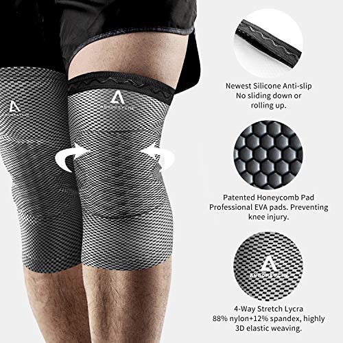 Anoopsyche Rodilleras Deportivas, 2 Rodilleras de compresión con Cojines de Aire EVA, diseño Antideslizante para Hombres y Mujeres, Rodilleras Deportivas para Correr, Baloncesto y Senderismo