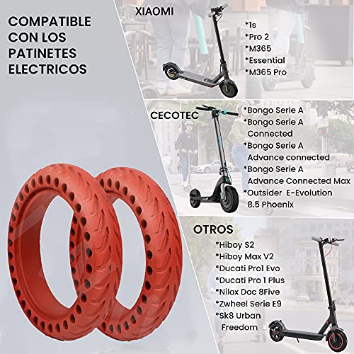 ANSENI® Ruedas Macizas Roja para Patinete Electrico Rueda de 8.5 Pulgadas, Neumáticos de Reemplazo, Rueda de Repuesto Antipinchazo Compatible con Xiaomi Scooter Electrico M365/Pro/1S Patinete Cecotec