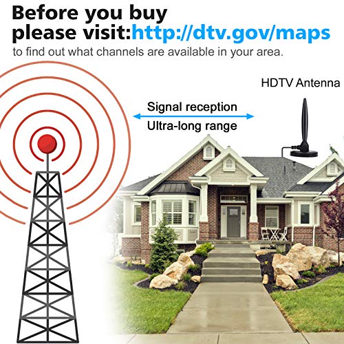 Antena TV Interior con Amplificador Digital de Alta definición de 150 Millas，con Amplificador de señal Inteligente con Base magnética Estable para Canales de TV 1080P 4K de ATSC, DVB-T, DMB-T ect