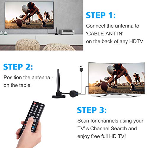 Antena TV Interior con Amplificador Digital de Alta definición de 150 Millas，con Amplificador de señal Inteligente con Base magnética Estable para Canales de TV 1080P 4K de ATSC, DVB-T, DMB-T ect