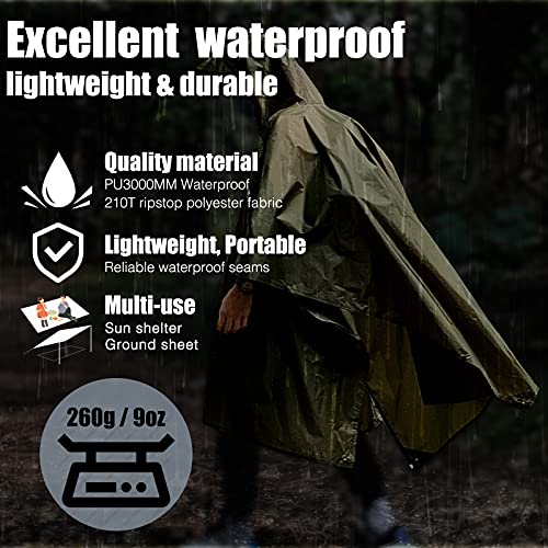 Anyoo Poncho de Lluvia Reusable de Ripstop transpirante Ligero a Prueba de Agua Multiuso Impermeable con Capucha de Lona de Tienda de Campaña Ideal para el Aire Libre Campamento Excursionismo y Pesca