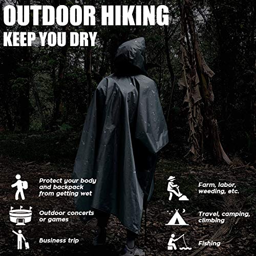 Anyoo Poncho de Lluvia Reusable de Ripstop transpirante Ligero a Prueba de Agua Multiuso Impermeable con Capucha de Lona de Tienda de Campaña Ideal para el Aire Libre Campamento Excursionismo y Pesca