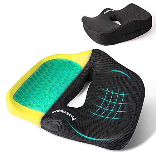 Aoeeppa Cojin Coxis Ortopédico con Gel, Cojin Hemorroides de Espuma Memoria, Cojín de Asiento Cojin Antiescaras Gel Ergonomico con Funda Antideslizante, Cojin Gel para Silla Ruedas,Silla Oficina,Coche