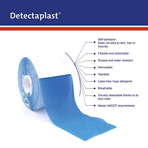 Apósito Detectaplast, apósito autoadhesivo para heridas y lesiones, rollo de esparadrapo impermeable para manipulación de alimentos, superelástico, 6cm x 4,5m