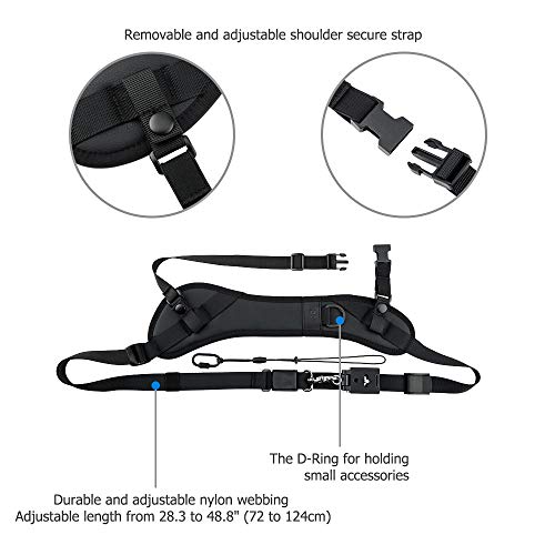 Arac Swiss Correa para cámara de liberación rápida con correa de seguridad, neopreno para el hombro para Canon Nikon Sony Olympus Pentax DSLR SLR y videocámara con tornillo de trípode estándar de ¼