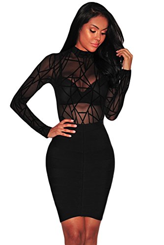 Aranmei Body Elástico para Mujer Body De Manga Larga para Mujer Mono Leotardo Bodycon Jumpsuit Bodysuit Lencería(Rayado Negro, Small)