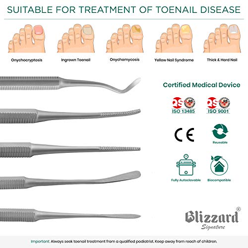 Archivos Blacks y herramientas de podología Probe de Blizzard - alemán forjado - negro cuchara de archivo y cisne cuello sonda chiropodista Kit - grado hospitalario