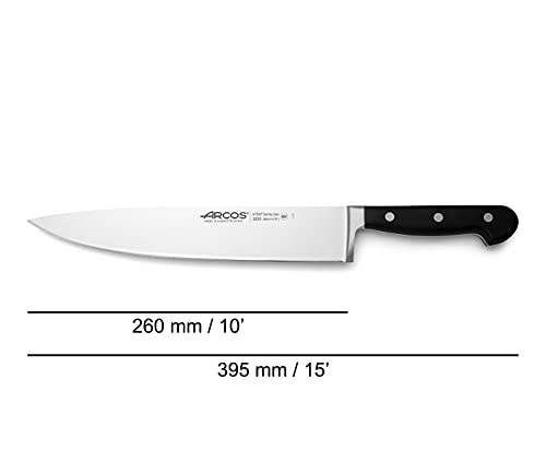 Arcos Opera, Cuchillo Cocinero, Acero Inoxidable Forjado Nitrum 260 mm, Mando de Polioximetileno, POM Color Negro