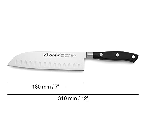 Arcos Serie Riviera - Cuchillo Santoku Cuchillo Asiático, Hoja de Acero Inoxidable Forjado NITRUM 180 mm, Mango de Polyoxymethylene (POM), Color Negro