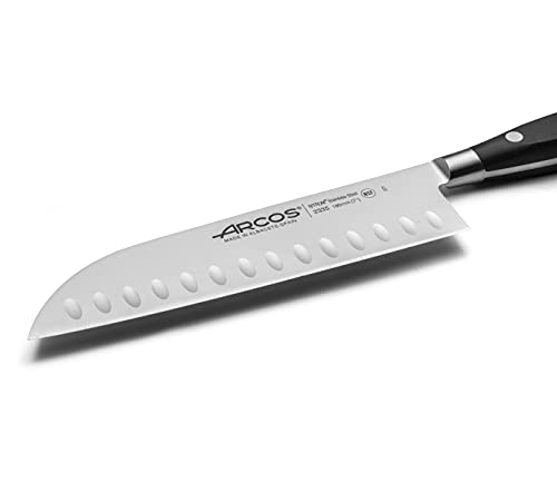 Arcos Serie Riviera - Cuchillo Santoku Cuchillo Asiático, Hoja de Acero Inoxidable Forjado NITRUM 180 mm, Mango de Polyoxymethylene (POM), Color Negro