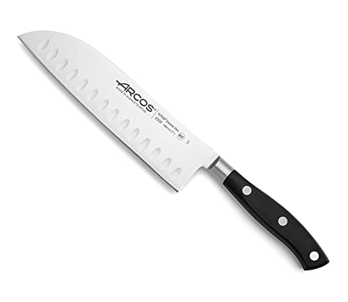 Arcos Serie Riviera - Cuchillo Santoku Cuchillo Asiático, Hoja de Acero Inoxidable Forjado NITRUM 180 mm, Mango de Polyoxymethylene (POM), Color Negro