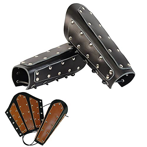 Armadura de Brazo Retro, brazaletes de Cuero de Cuero Medieval de PU, Manga de la Pulsera del guantelete con Correa Ajustable para Hombres y Mujeres, Accesorio de Disfraces de Cosplay,Negro