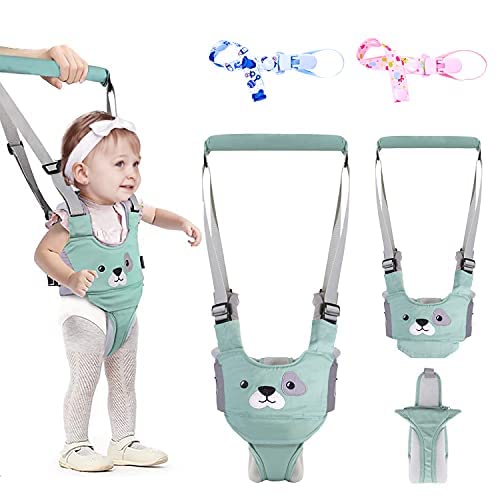 Arnés de Seguridad Bebe,GVOO Arneses Tirantes,Andador Chaleco Ajustable para Aprender Andar Niños 4 en 1 funcional con dos Cadenas para Chupetes, Verde