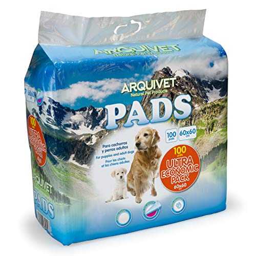 Arquivet Pads 100 uds para Perros súper absorbentes - Pack Ultra ECONÓMICO - Empapadores higiénicos educativos para Perros - Empapadores Desechables - Alfombrilla higiénica para Perros - 60 x 60 cm