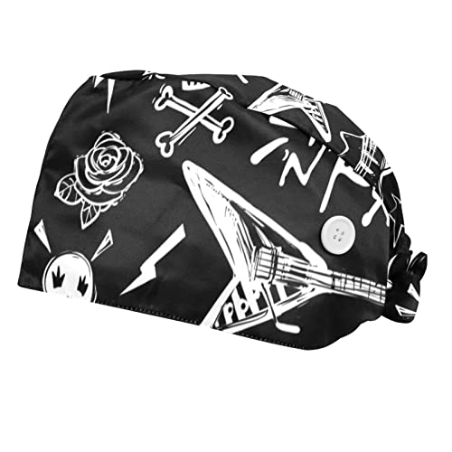 ART VVIES Paquete de 2 Gorro de Trabajo, Gorro de absorción de impresión, Gorro de Enfermera, Gorro de cirugía, Limpieza de Cocina Instrumento Musical Negro