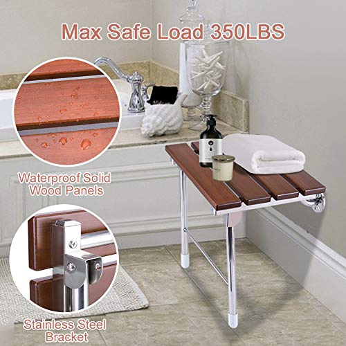 Asiento De Ducha Plegable para Montar En La Pared, Sill Plegable,Taburete De Seguridad para Baño ,Banco De Zapatos, Carga de 160 kg, Madera Maciza y Acero Inoxidable