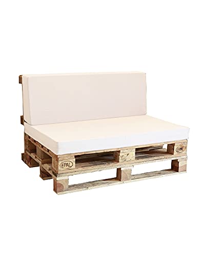 Asiento y Respaldo de Espuma para Sofá Palet (Conjunto Completo) - Microfibra Color Beige - Densidad Respaldo D20 Suave-Blanda - Densidad Asiento D25 Media-Dura (Dimensiones 120x40x20x15 cms)