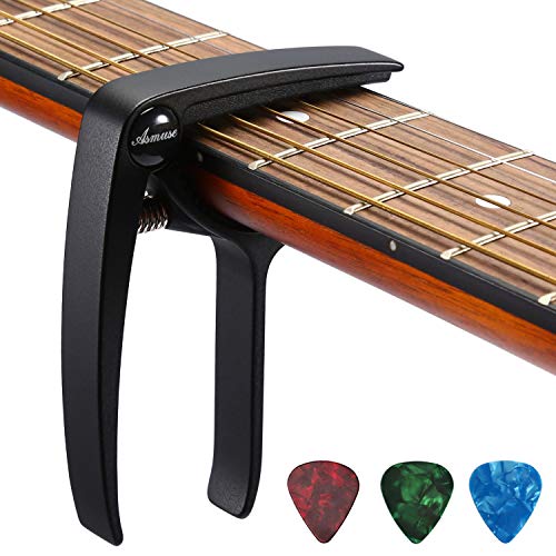 Asmuse Cejilla Guitarra Capo para Guitarra Eléctrica Española Acustica Folk Ukelele Bajo instrumento Ligero Sola Mano Cambio Fácil y Rápido Aleación de Aluminion de Aluminio