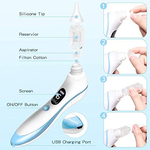 Aspirador nasal para bebé, eléctrico, con 6 niveles de succión ajustables y 4 puntas de silicona, con carga USB para recién nacidos y niños pequeños (SIZE01)