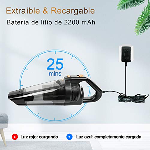 Aspiradora de Mano Aspiradora - Coche Sin Cable - Potente Batería-Aspiradoras - 9KPA Aspirador de Mano Sin Cable con Luz LED y Carga Rápida, Aspirador en Seco y Húmedo para Oficina Hogar y Coche