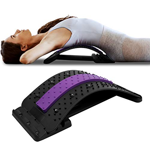 Aspiree Estiramiento de Espalda,Dispositivo de Estiramiento Lumbar,Estiramiento de espalda Back Stretcher Estiramiento lumbar Soporte lumbar multinivel(Negro + Morado)