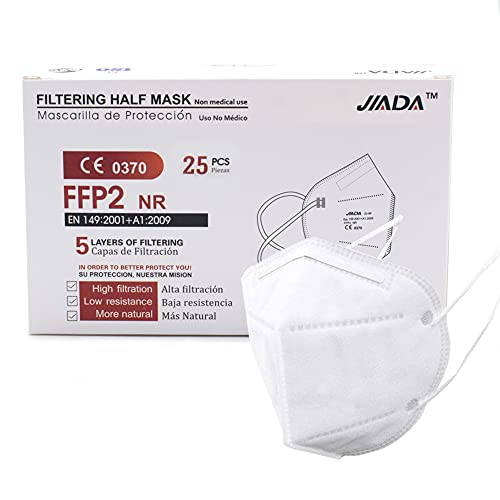 ASTORMEDIC Mascarillas FFP2 - Homologadas CE- para Adultos [25 unidades] Mascarilla de Protección con 5 capas. Alta eficiencia filtración bacteriana. Colores Blanco/Negro. Envase Individual (Blanco)