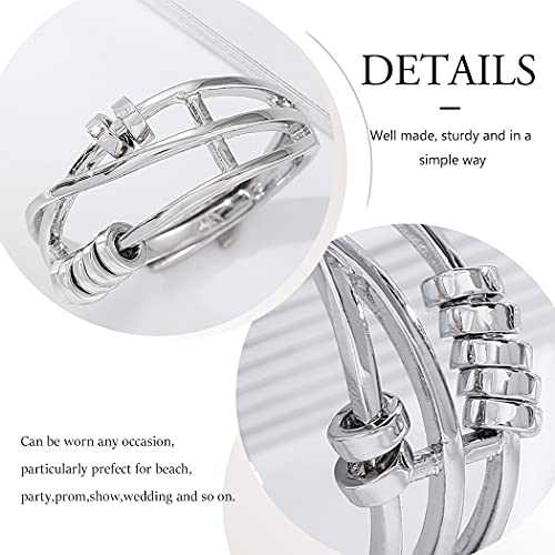 Aukmla ansiedad Estrés anillos de plata anillos de reborde anular Fidget Paz mitigador Spinner anillo abierto los anillos de dedo ajustable para mujeres y niñas