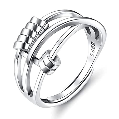 Aukmla ansiedad Estrés anillos de plata anillos de reborde anular Fidget Paz mitigador Spinner anillo abierto los anillos de dedo ajustable para mujeres y niñas