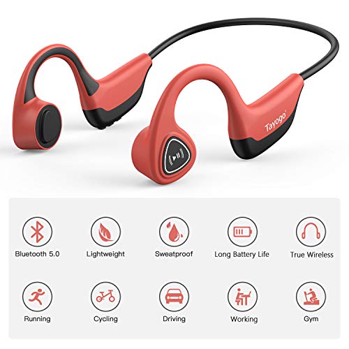 Auriculares De Conducción ósea, Bluetooth 5.0 Conducción ósea Inalámbrica para Correr, Andar En Bicicleta, Correr-Rojo