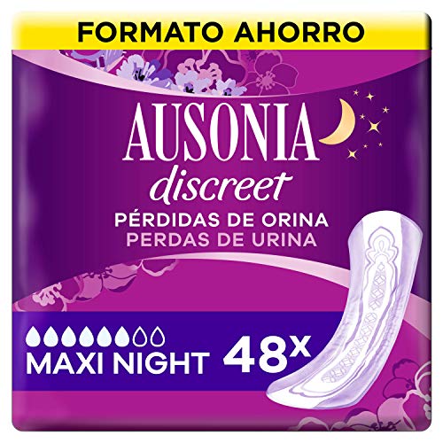 Ausonia Discreet Compresas Incontinencia Mujer, Plus Maxi Noche, 48 Unidades para Pérdidas Orinas y Vejigas Hiperactivas