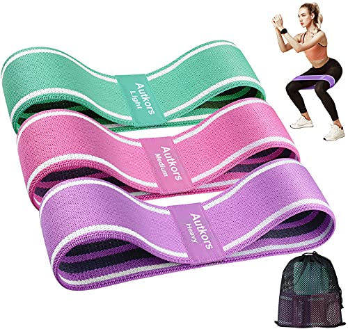 Autkors Bandas Elasticas Musculacion, Juego de 3 Antideslizantes Bandas Elásticas Gluteos con 3 Niveles, Bandas de Resistencia para Piernas, Brazos, Yoga, Pilates etc.