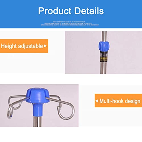 AWCPP Soporte de Infusión de Vena Espesa de Acero Inoxidable Firme Estable Altura de Altura, Hospitales, Hogares, Hospitales de Mascotas,4 Ganchos con Ruedas